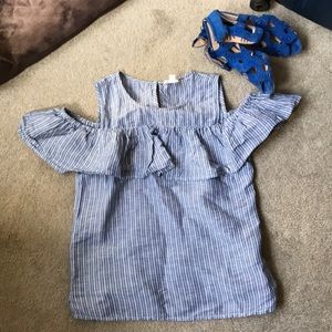 White & blue stripe off the shoulder top